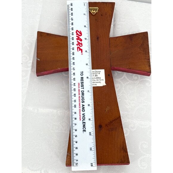 Decorative Red & Rustic Gold Wall Cross With Ornate Fleur-De-Lis Design By Hobby - Picture 5 of 6